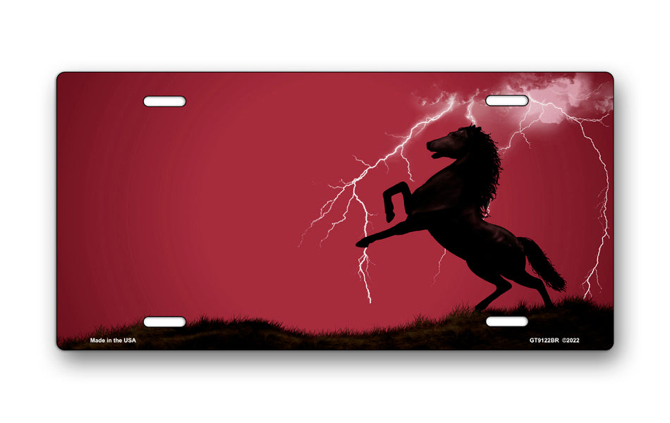 Lightning Horse on Burgundy Ringer Offset License Plate