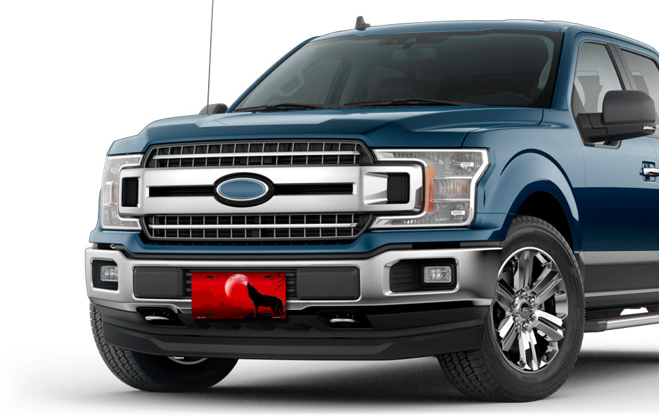 Howling Wolf on Red Offset License Plate