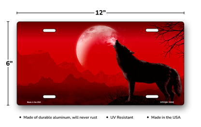 Howling Wolf on Red Offset License Plate
