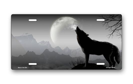 Howling Wolf on Gray Offset License Plate
