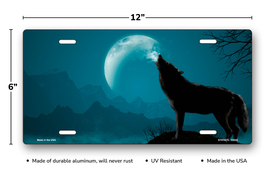 Howling Wolf on Teal Offset License Plate
