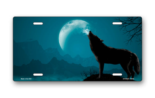 Howling Wolf on Teal Offset License Plate