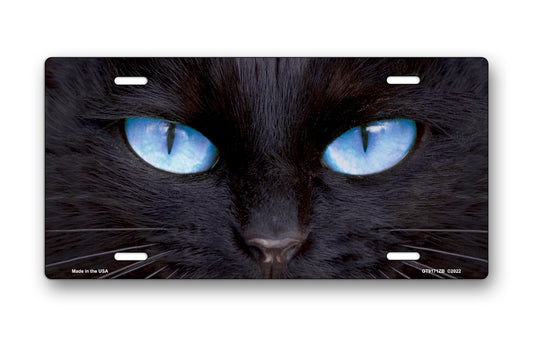 Black Cat with Blue Eyes License Plate