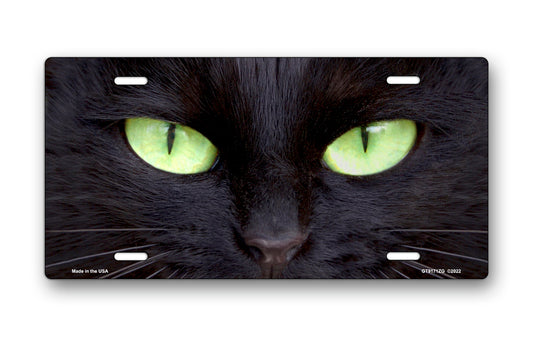 Black Cat with Green Eyes License Plate