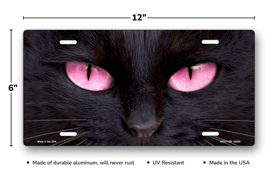 Black Cat with Pink Eyes License Plate