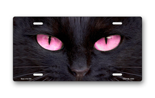 Black Cat with Pink Eyes License Plate