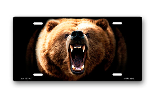 Grizzly on Black License Plate