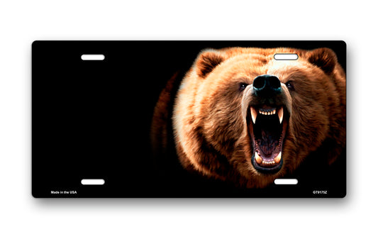 Grizzly on Black Offset License Plate