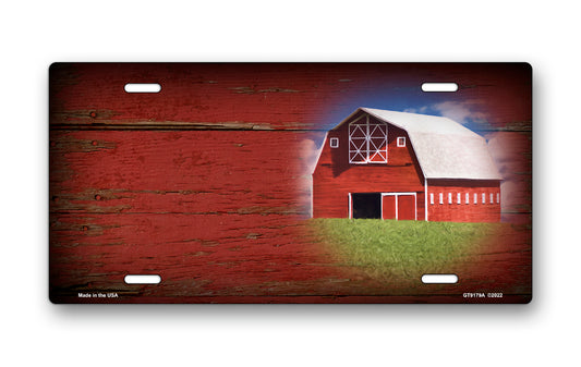 Barn on Red Wood Offset License Plate