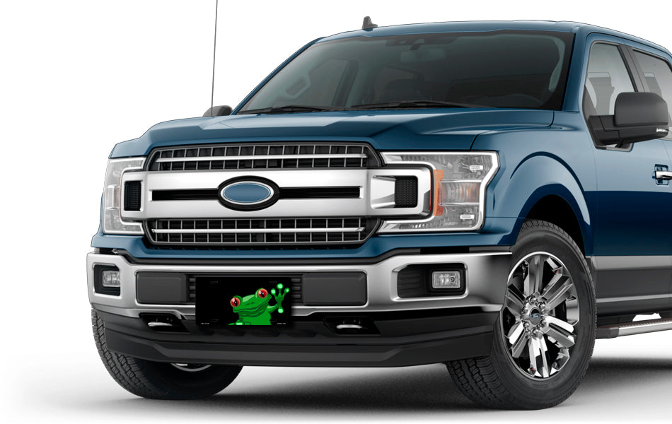 Cartoon Frog on Black Offset License Plate
