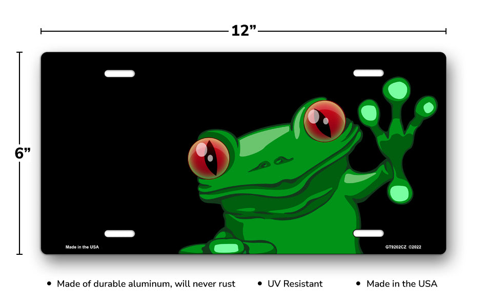 Cartoon Frog on Black Offset License Plate
