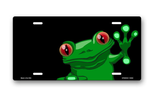 Cartoon Frog on Black Offset License Plate