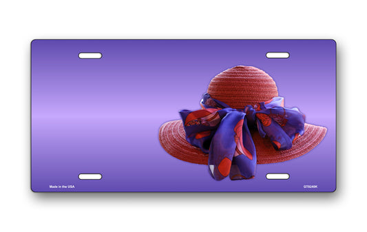 Red Hat on Purple Offset License Plate