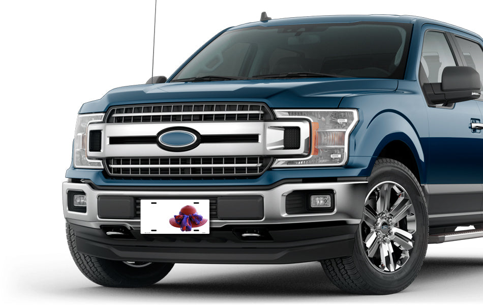 Red Hat on White Offset License Plate