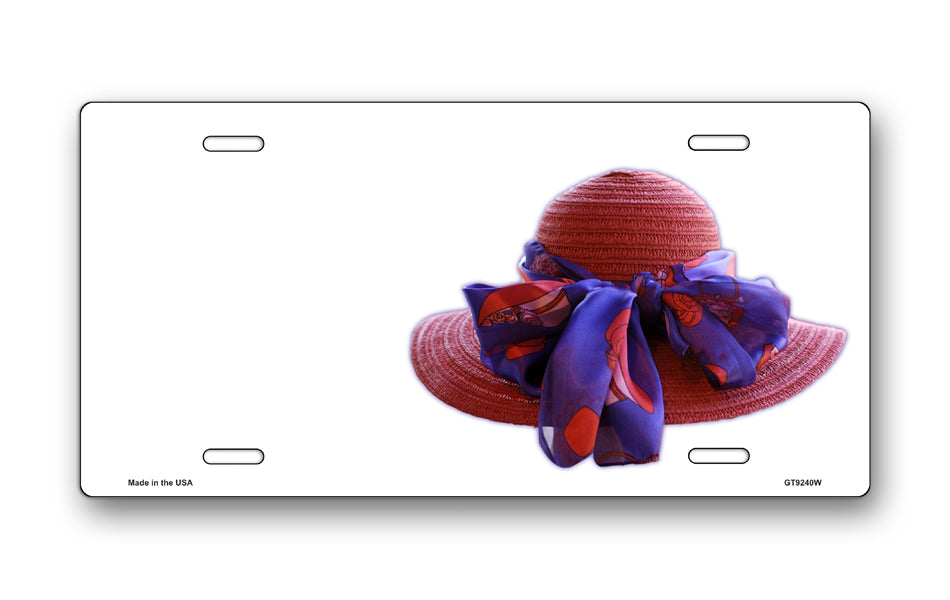 Red Hat on White Offset License Plate