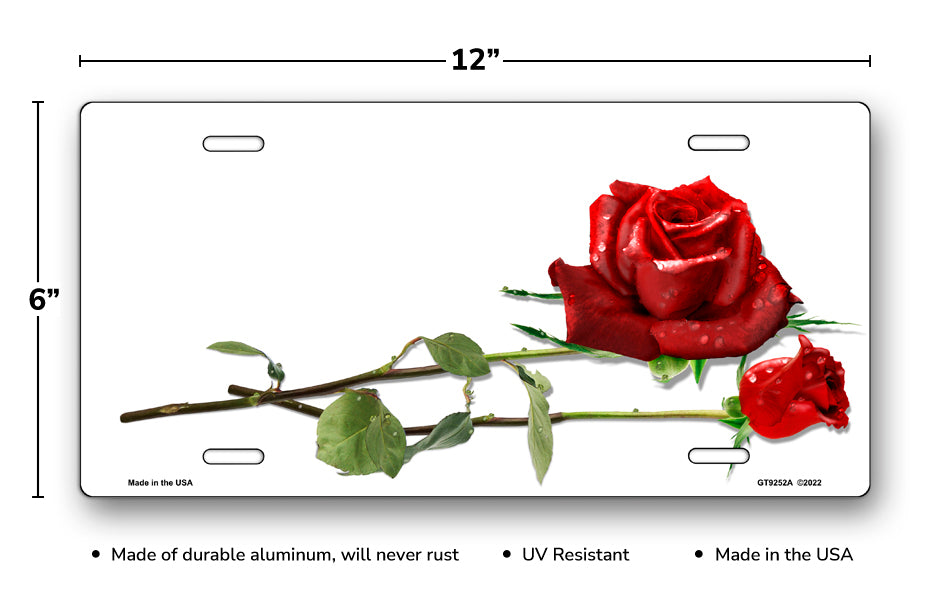 Red Roses on White Offset License Plate