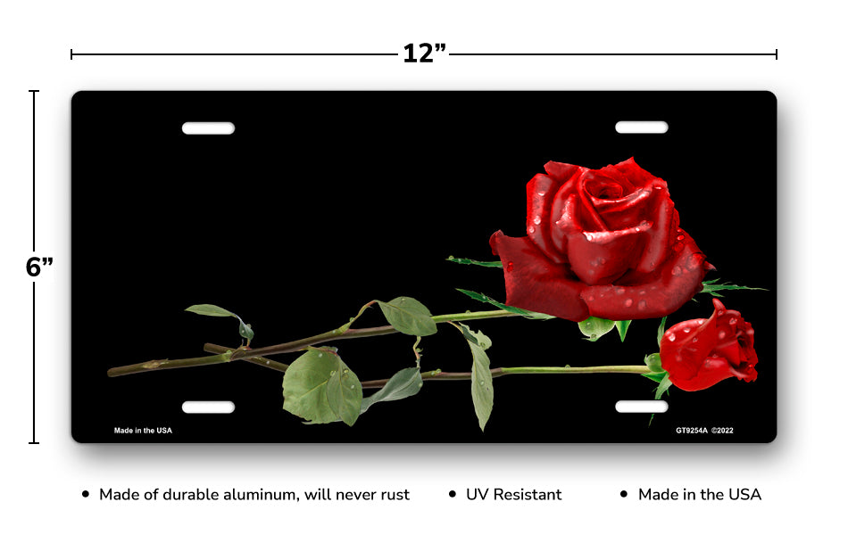 Red Roses on Black Offset License Plate