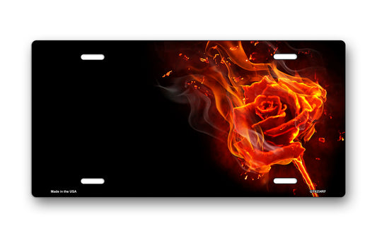 Fire Rose on Black Offset License Plate