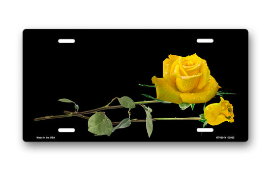 Yellow Roses on Black Offset License Plate