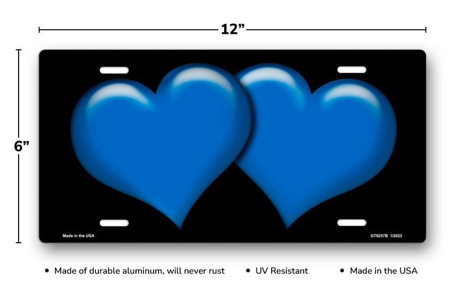 Blue Hearts on Black License Plate