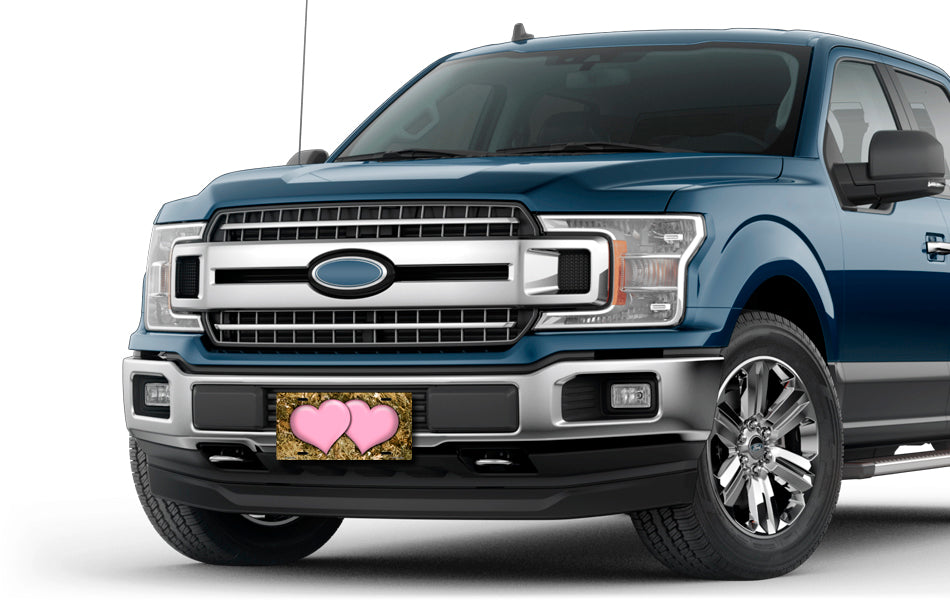 Pink Hearts on Camo License Plate