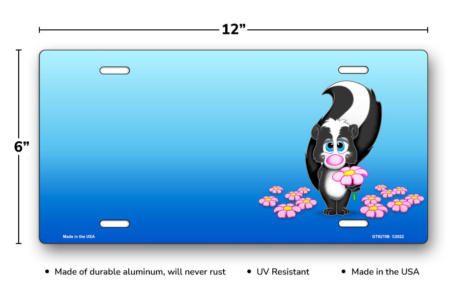 Cute Skunk on Blue Offset License Plate