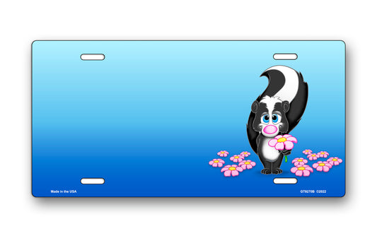 Cute Skunk on Blue Offset License Plate