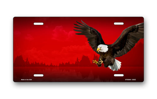 Bald Eagle on Red Offset License Plate