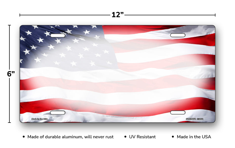 Flag of The United States with White Oval License Plate