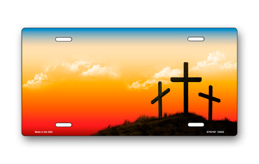 Three Crosses on Full Color License Plate