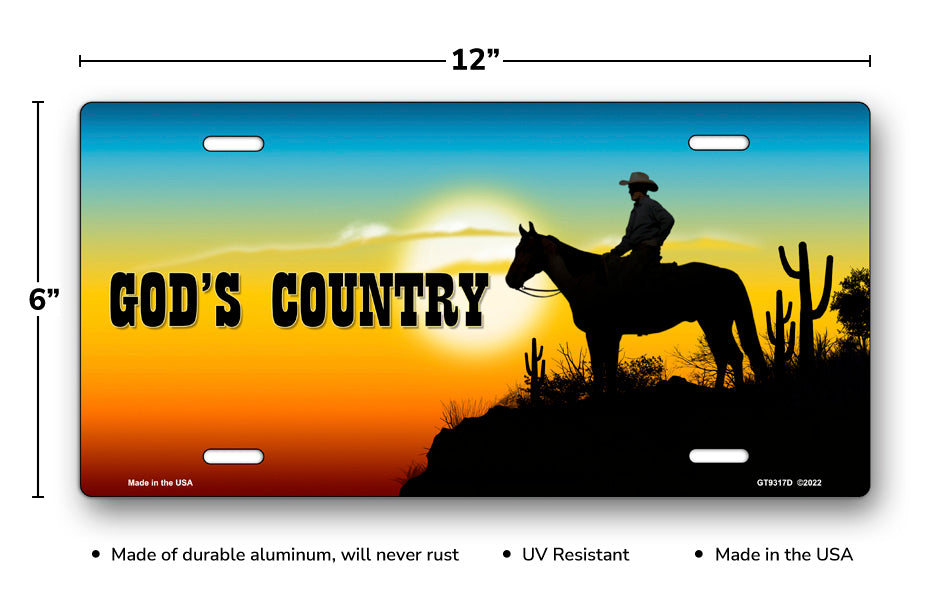 God's Country Cowboy License Plate