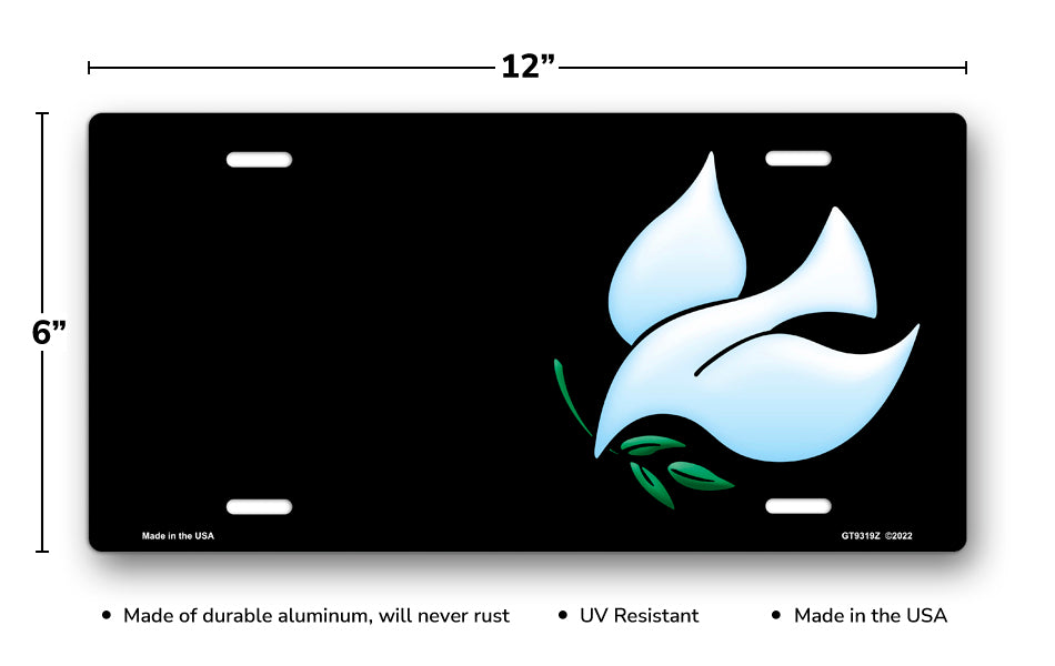 Dove and Olive Branch on Black Offset License Plate