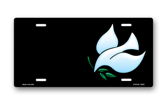 Dove and Olive Branch on Black Offset License Plate