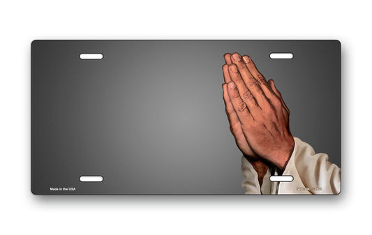 Praying Hands on Gray Offset License Plate