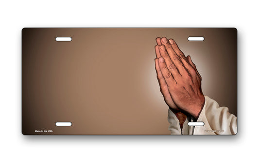 Praying Hands on Mocha Offset License Plate
