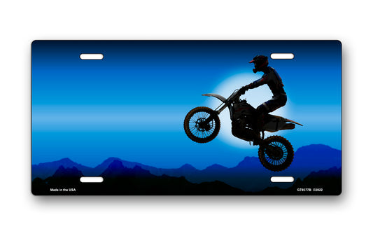 Dirtbike on Blue Offset License Plate