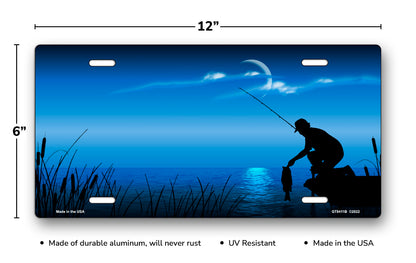 Fishing on Blue Offset License Plate