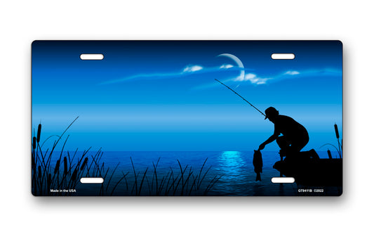 Fishing on Blue Offset License Plate