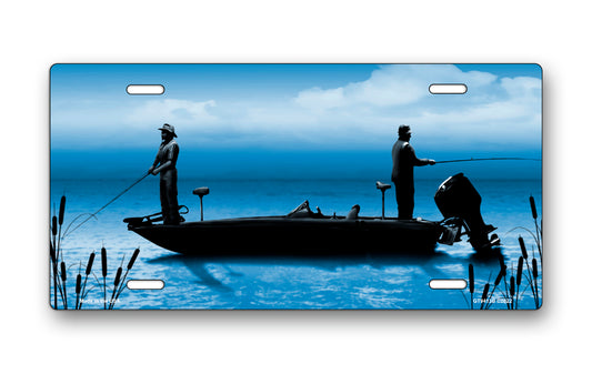 Boat Fishing on Blue License Plate