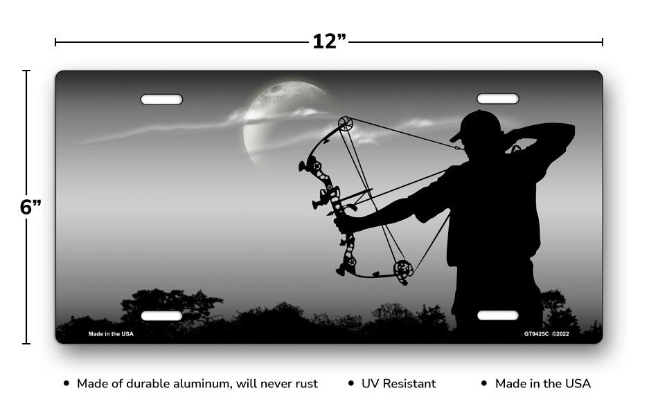 Bow Hunter on Gray Offset License Plate