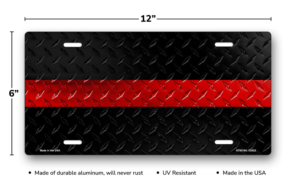 Red Line on Black Simulated Diamond Plate License Plate