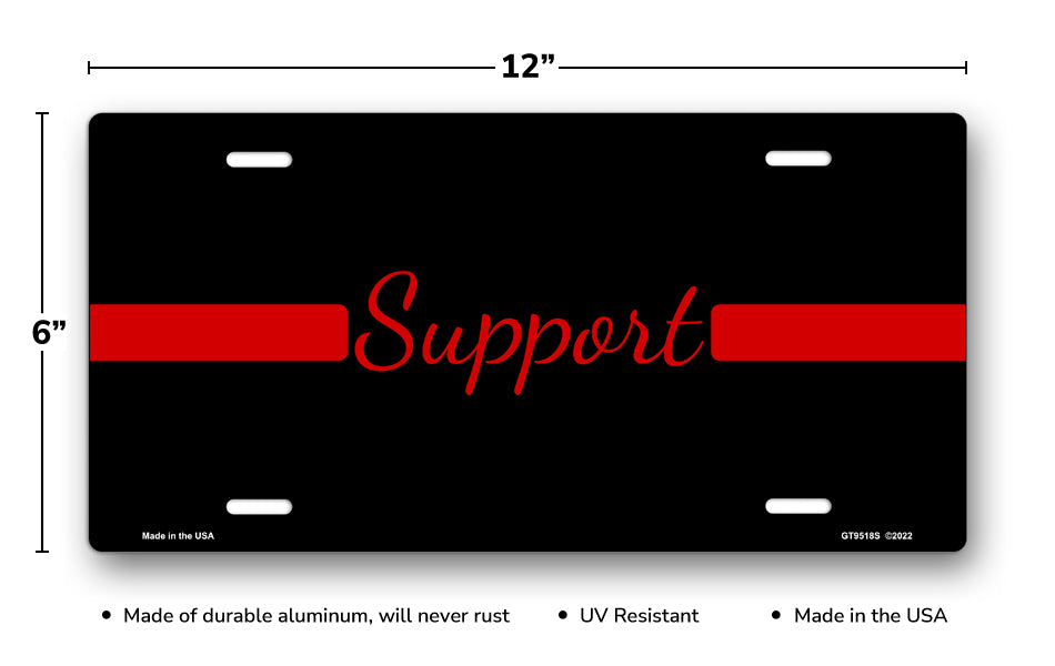Thin Red Line Support on Black License Plate