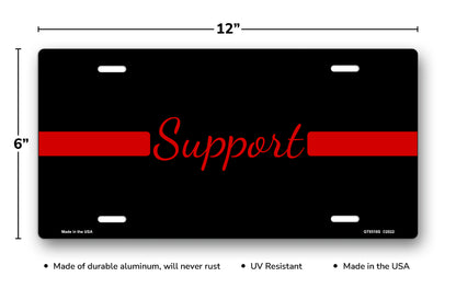 Thin Red Line Support on Black License Plate