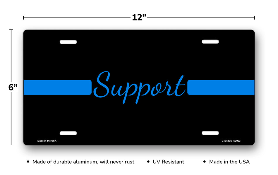 Thin Blue Line Support on Black License Plate