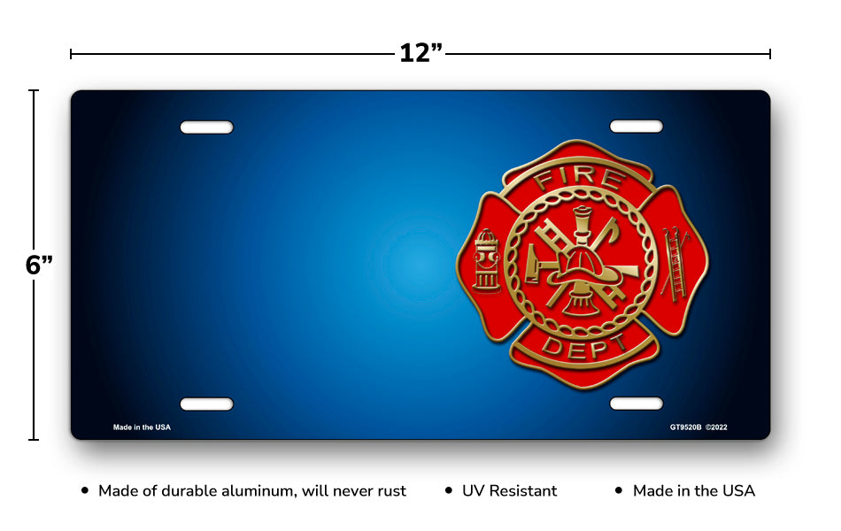 Fire Dept Seal on Blue Offset License Plate