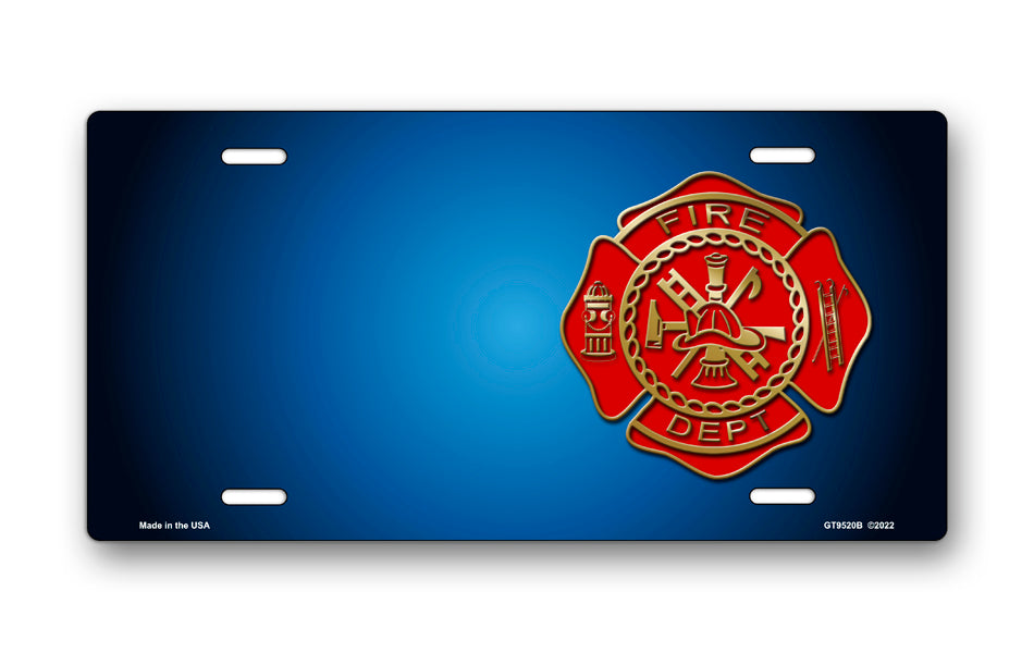 Fire Dept Seal on Blue Offset License Plate