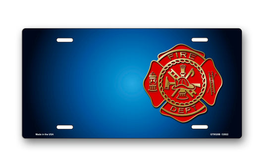 Fire Dept Seal on Blue Offset License Plate