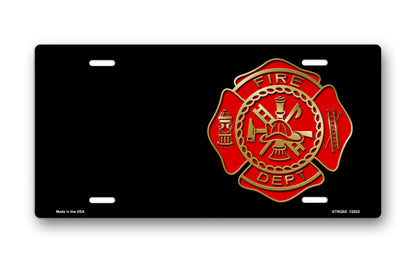 Fire Dept Crest on Black Offset License Plate