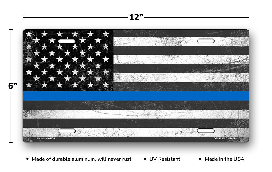 Thin Blue Line American Flag License Plate