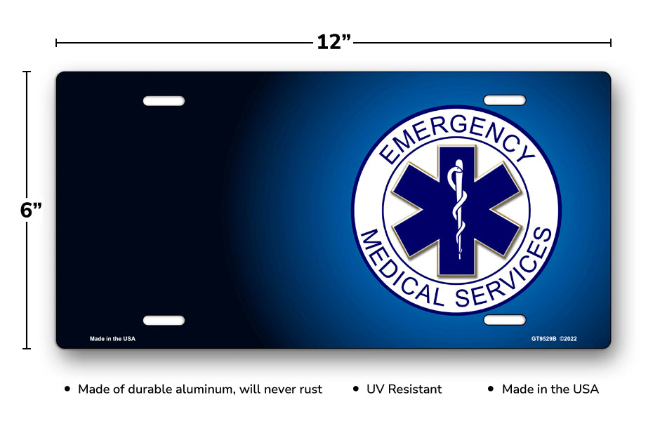 Emergency Medical Services Emblem on Blue Offset License Plate